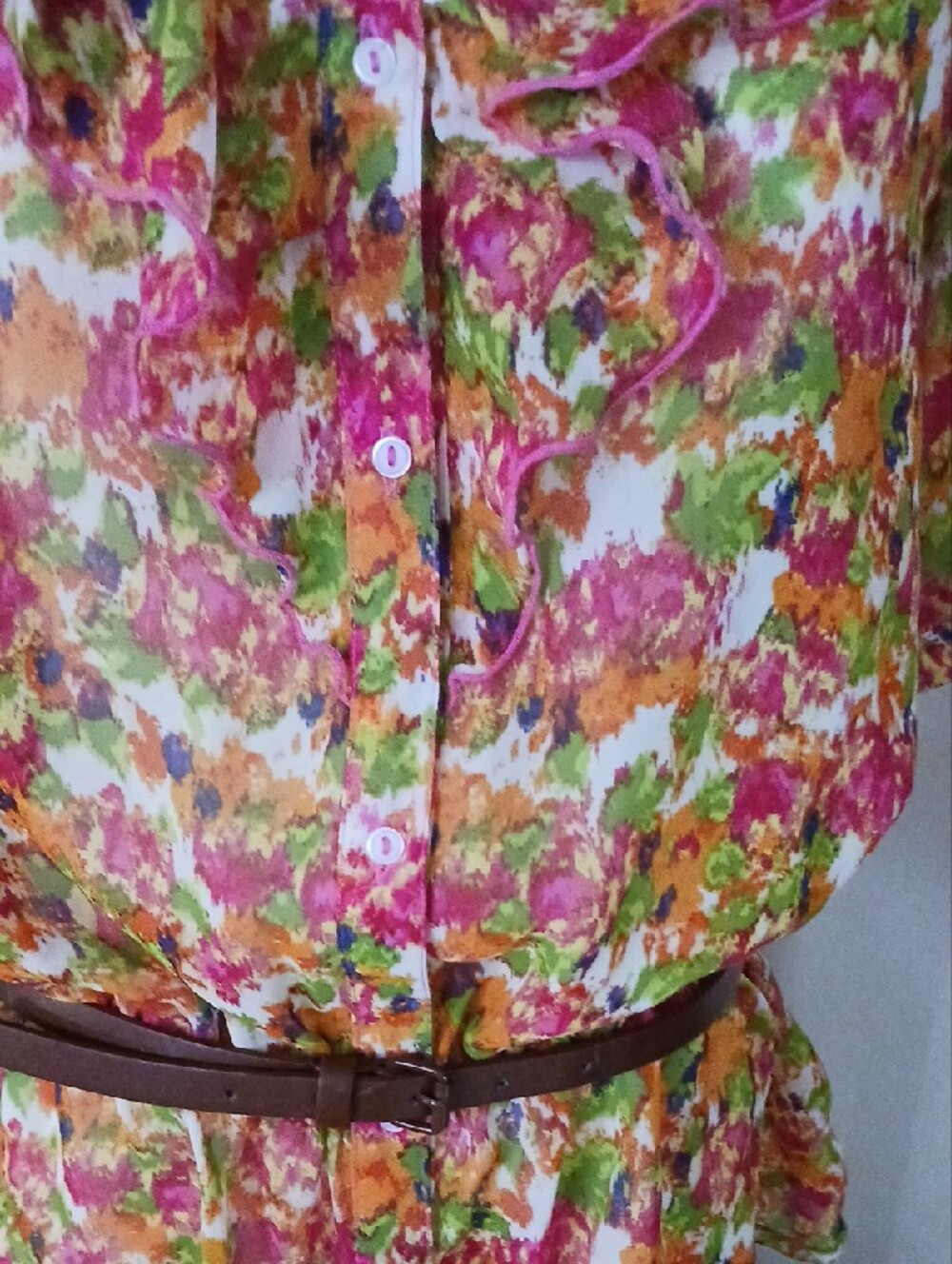 No Boundaries- Juniors Multicolor Floral Ruffle Blouse with Buttons - Picture 5 of 16
